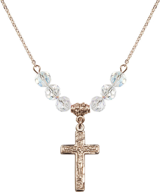 14kt Gold Filled Crucifix Birthstone Necklace with Crystal Beads - 0673