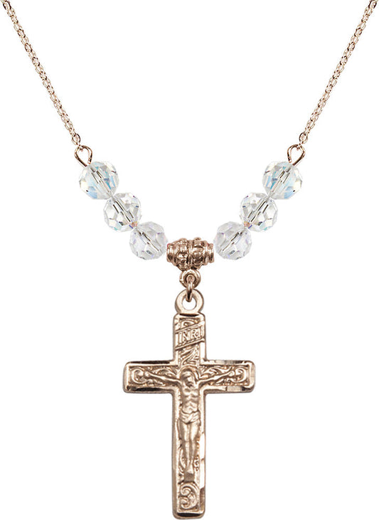 14kt Gold Filled Crucifix Birthstone Necklace with Crystal Beads - 0674