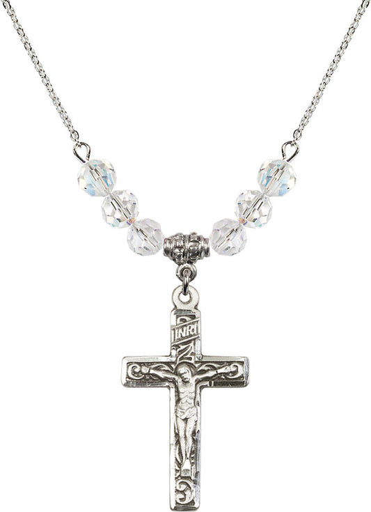 Sterling Silver Crucifix Birthstone Necklace with Crystal Beads - 0674
