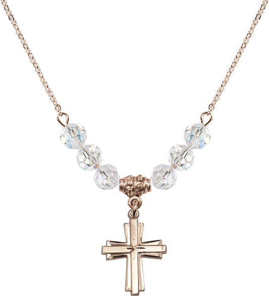14kt Gold Filled Cross Birthstone Necklace with Crystal Beads - 0675