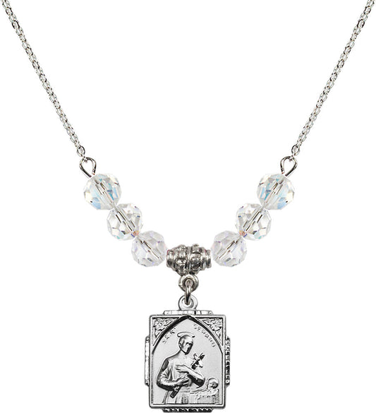 Sterling Silver Saint Gerard Birthstone Necklace with Crystal Beads - 0804