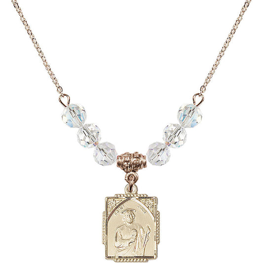 14kt Gold Filled Saint Jude Birthstone Necklace with Crystal Beads - 0804