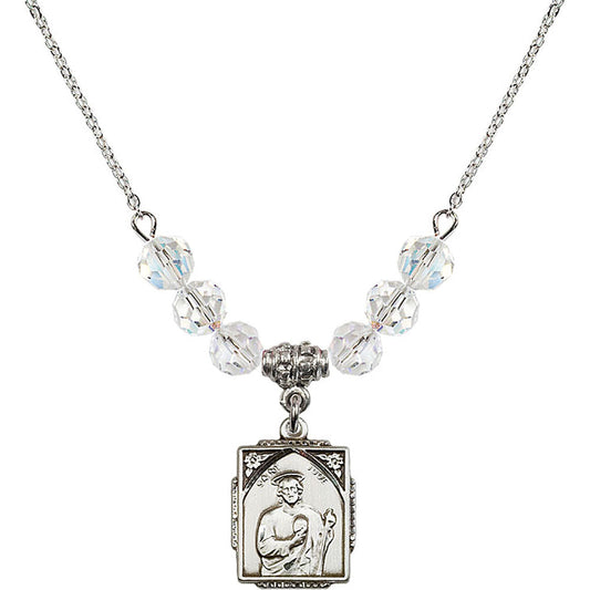 Sterling Silver Saint Jude Birthstone Necklace with Crystal Beads - 0804
