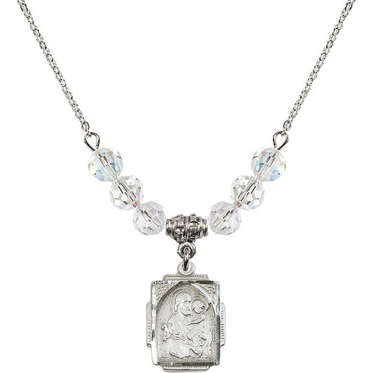 Sterling Silver Saint Joseph Birthstone Necklace with Crystal Beads - 0804