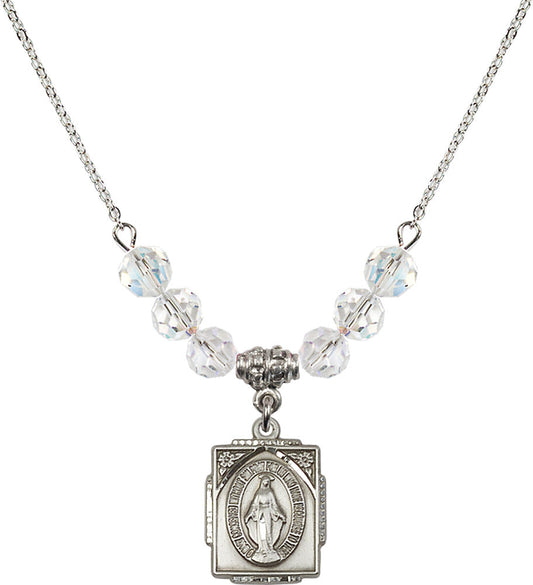 Sterling Silver Miraculous Birthstone Necklace with Crystal Beads - 0804