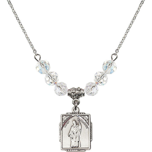 Sterling Silver Saint Patrick Birthstone Necklace with Crystal Beads - 0804