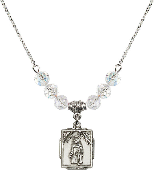 Sterling Silver Saint Peregrine Birthstone Necklace with Crystal Beads - 0804