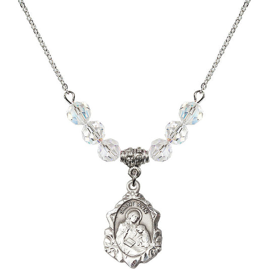 Sterling Silver Saint Ann Birthstone Necklace with Crystal Beads - 0822