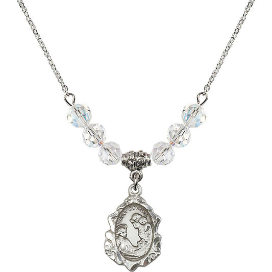 Sterling Silver Saint Cecilia Birthstone Necklace with Crystal Beads - 0822
