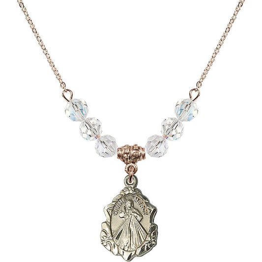 14kt Gold Filled Divine Mercy Birthstone Necklace with Crystal Beads - 0822