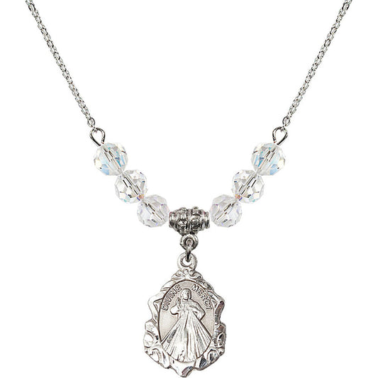 Sterling Silver Divine Mercy Birthstone Necklace with Crystal Beads - 0822