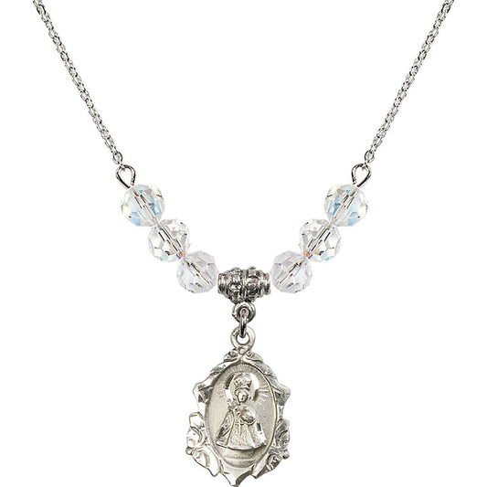 Sterling Silver Infant of Prague Birthstone Necklace with Crystal Beads - 0822
