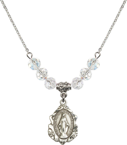 Sterling Silver Miraculous Birthstone Necklace with Crystal Beads - 0822