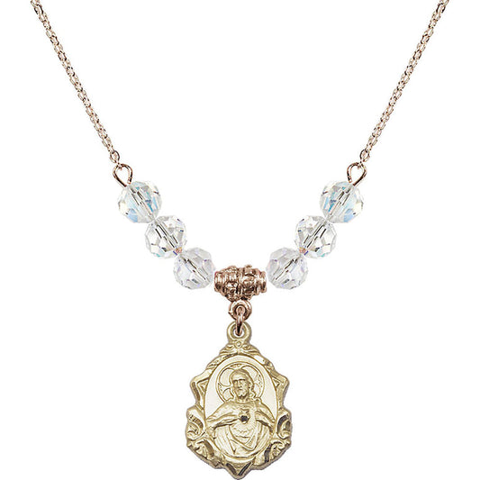 14kt Gold Filled Scapular Birthstone Necklace with Crystal Beads - 0822