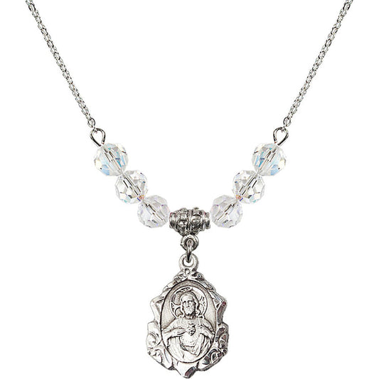 Sterling Silver Scapular Birthstone Necklace with Crystal Beads - 0822