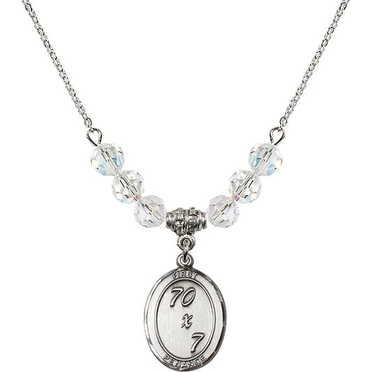 Sterling Silver First Penance Birthstone Necklace with Crystal Beads - 0867