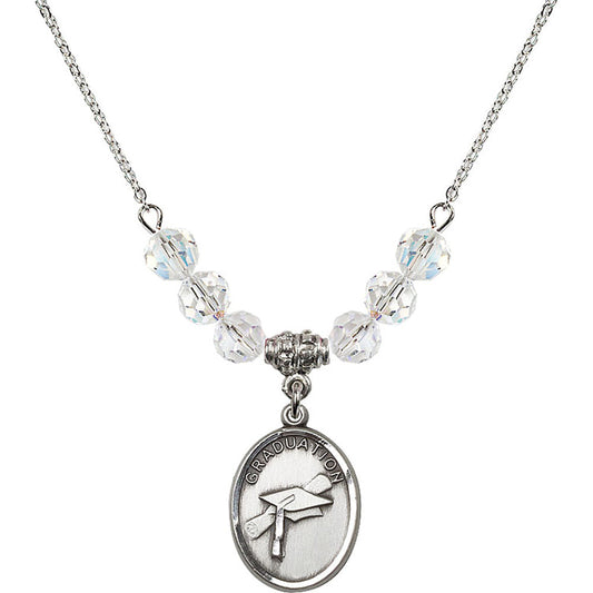 Sterling Silver Graduation Birthstone Necklace with Crystal Beads - 0872