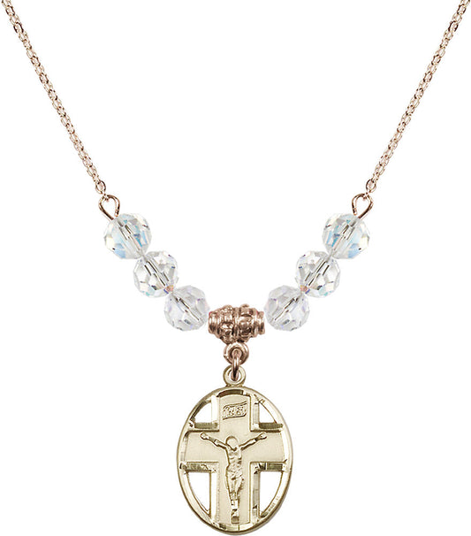 14kt Gold Filled Crucifix Birthstone Necklace with Crystal Beads - 0878