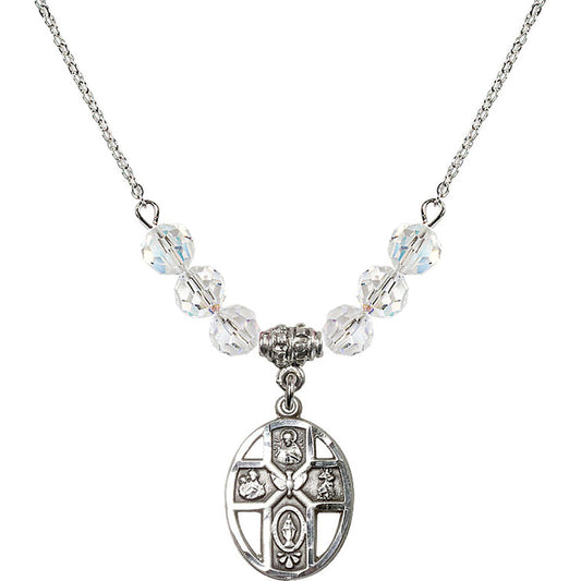 Sterling Silver 5-Way / Holy Spirit Birthstone Necklace with Crystal Beads - 0880