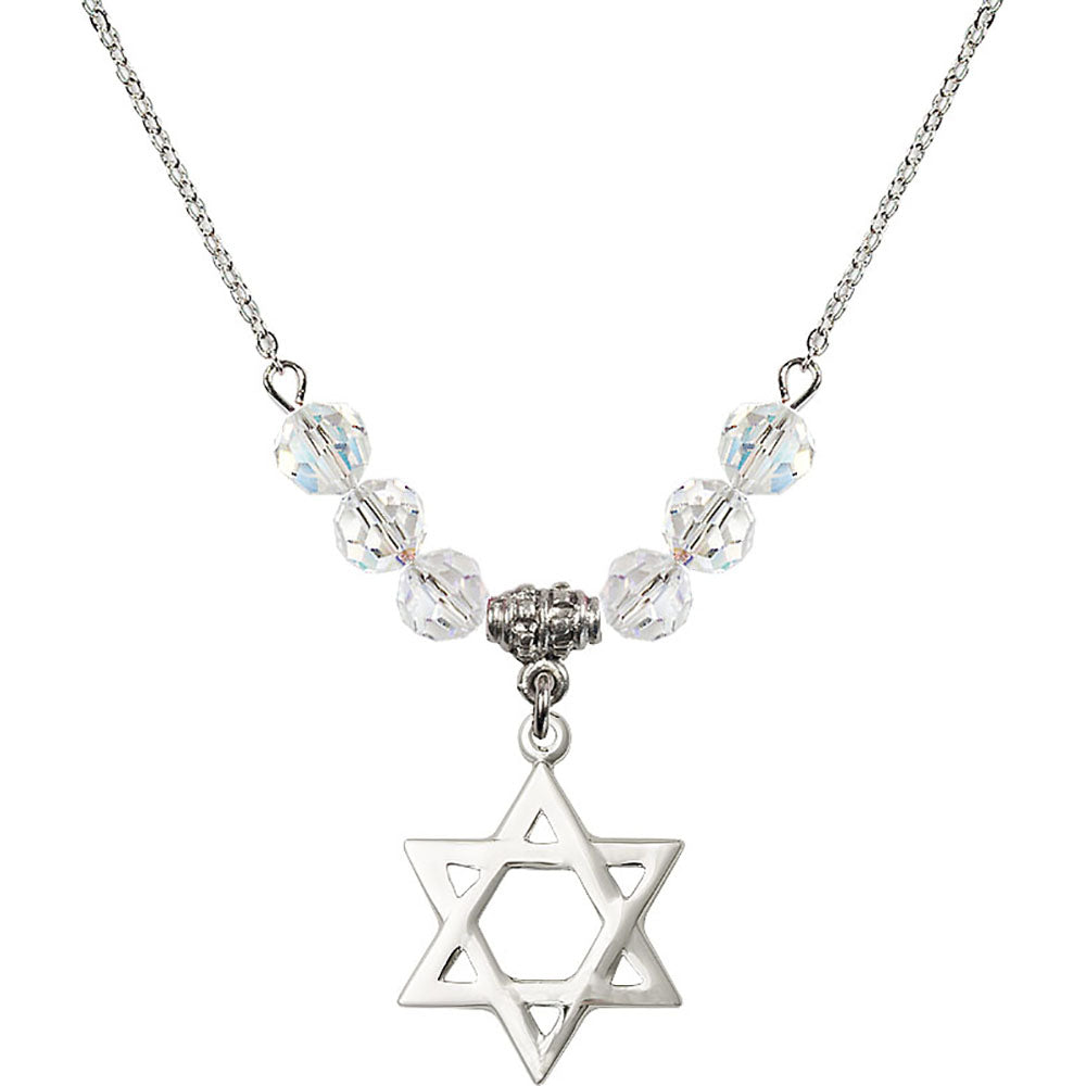 Sterling Silver Star of David Birthstone Necklace with Crystal Beads - 1210