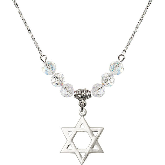 Sterling Silver Star of David Birthstone Necklace with Crystal Beads - 1210
