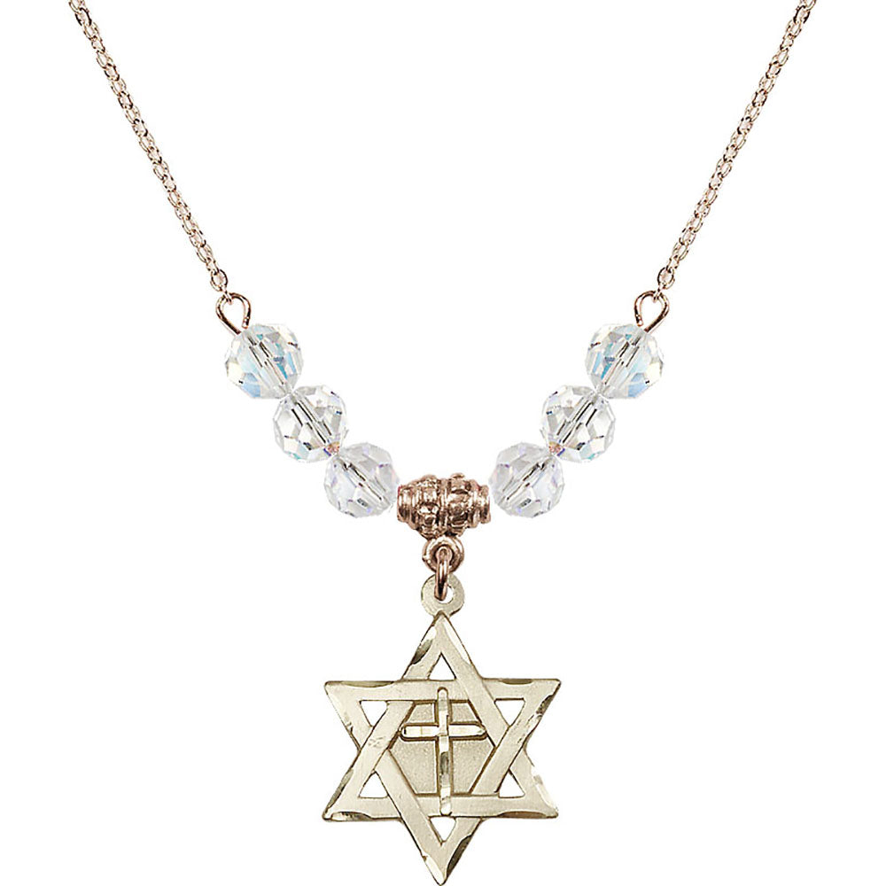 14kt Gold Filled Star of David w/ Cross Birthstone Necklace with Crystal Beads - 1210