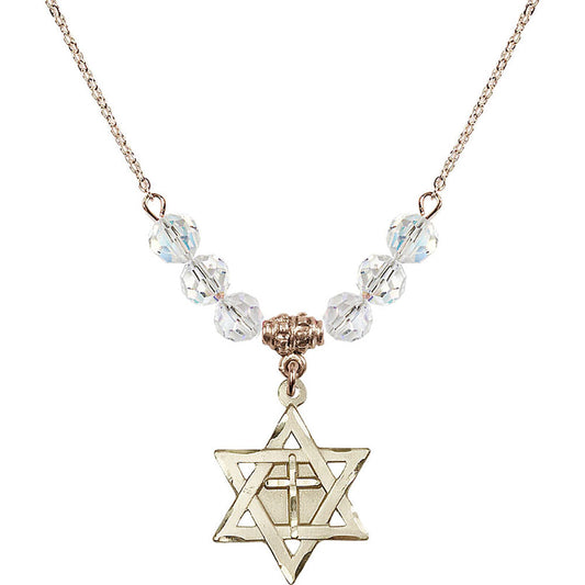 14kt Gold Filled Star of David w/ Cross Birthstone Necklace with Crystal Beads - 1210