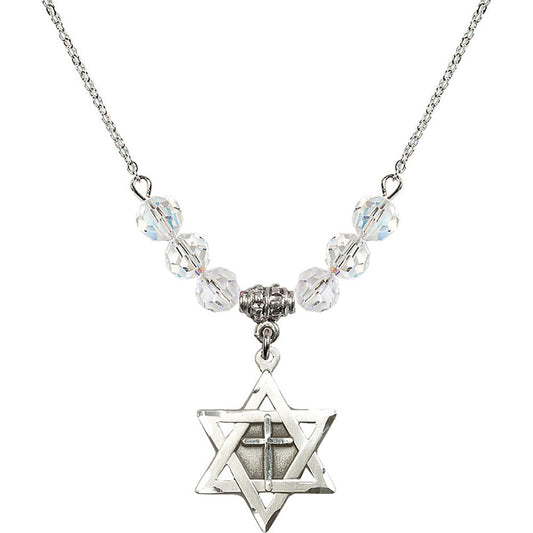 Sterling Silver Star of David w/ Cross Birthstone Necklace with Crystal Beads - 1210