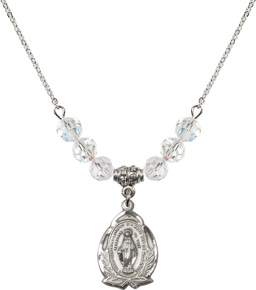 Sterling Silver Miraculous Birthstone Necklace with Crystal Beads - 1481