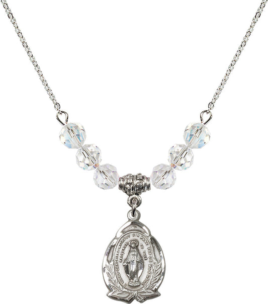 Sterling Silver Miraculous Birthstone Necklace with Crystal Beads - 1481