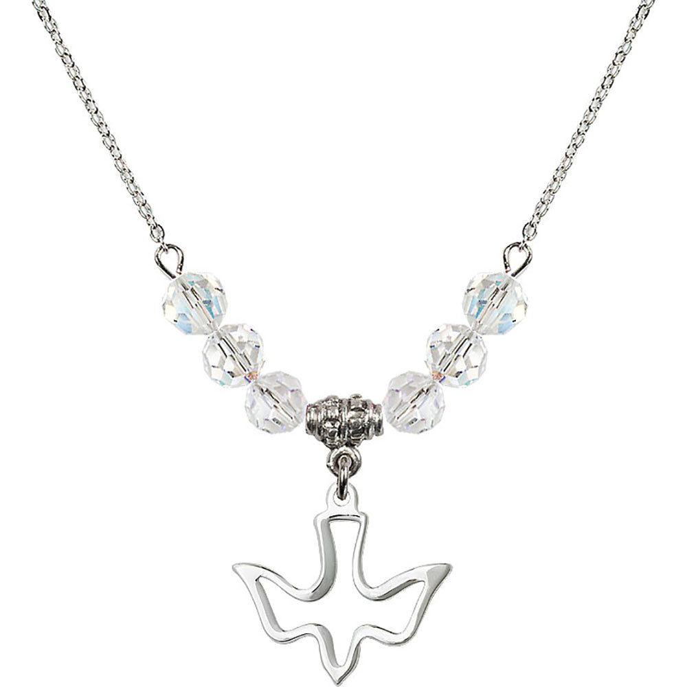Sterling Silver Holy Spirit Birthstone Necklace with Crystal Beads - 1510