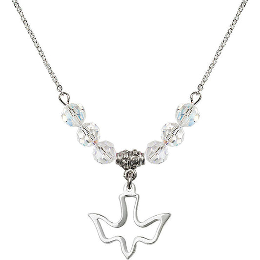 Sterling Silver Holy Spirit Birthstone Necklace with Crystal Beads - 1510