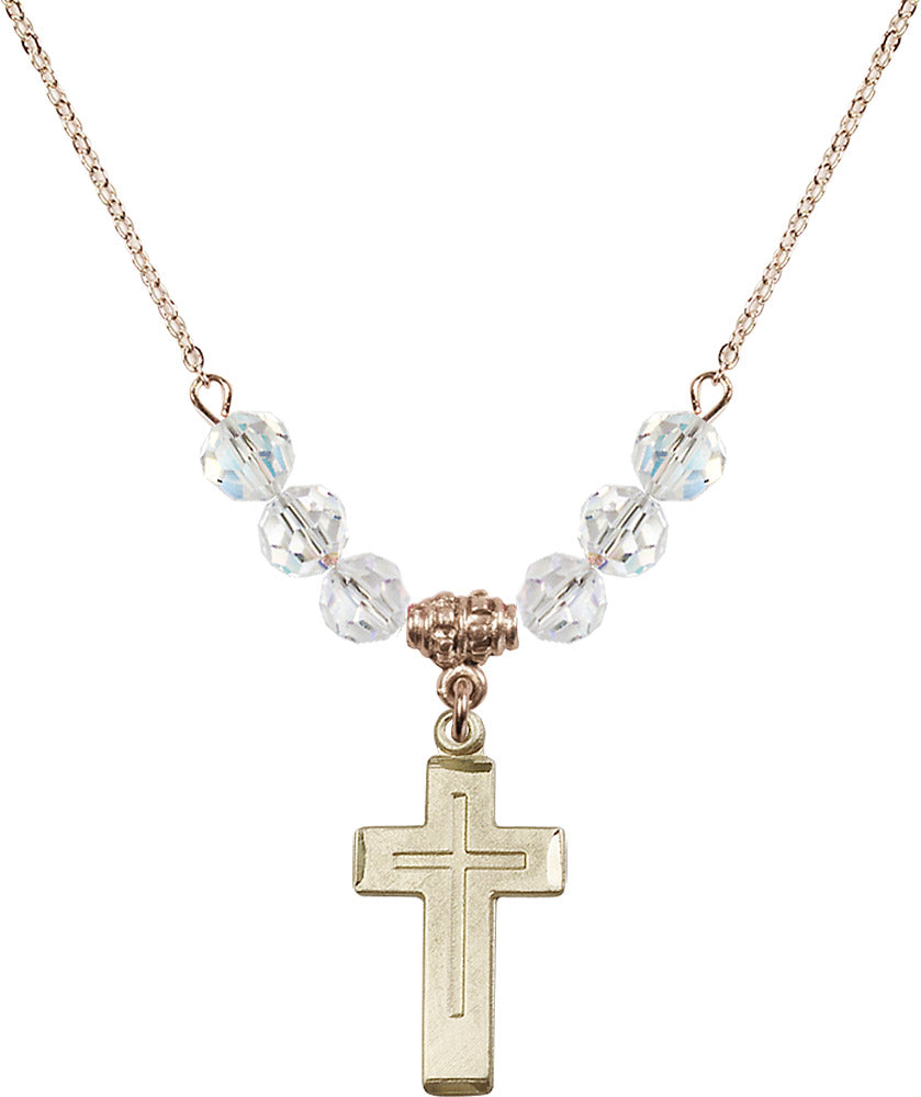 14kt Gold Filled Cross Birthstone Necklace with Crystal Beads - 1529