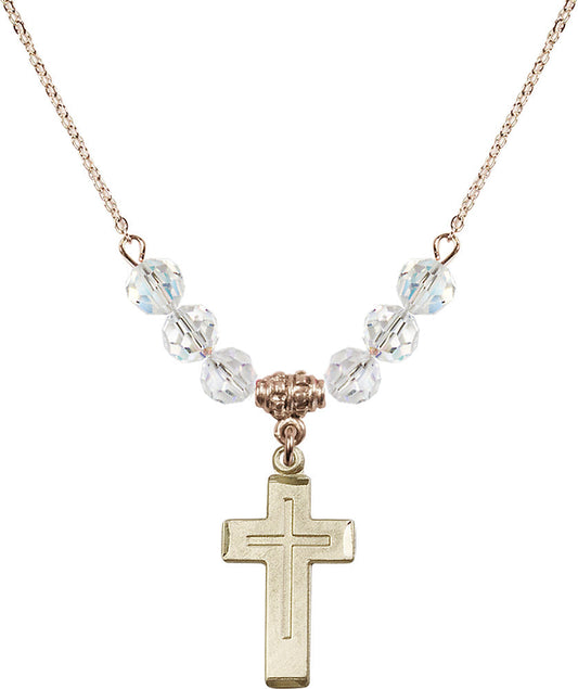 14kt Gold Filled Cross Birthstone Necklace with Crystal Beads - 1529