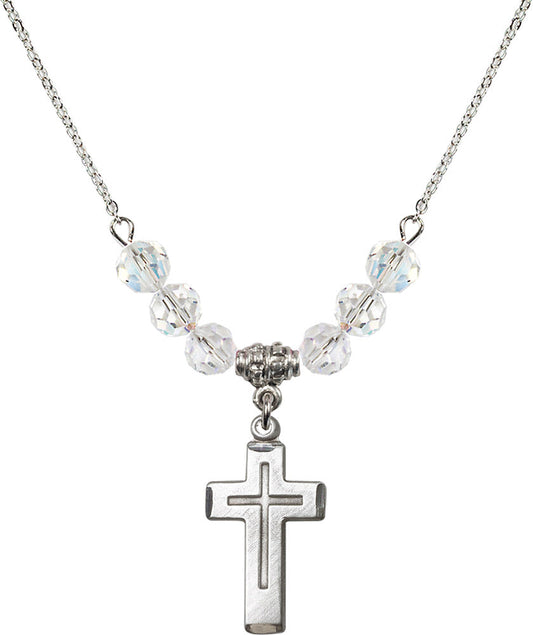 Sterling Silver Cross Birthstone Necklace with Crystal Beads - 1529