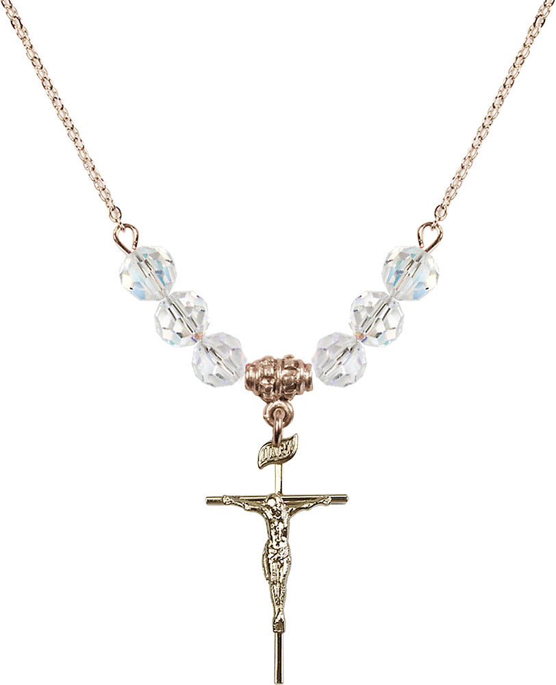 14kt Gold Filled Crucifix Birthstone Necklace with Crystal Beads - 1535