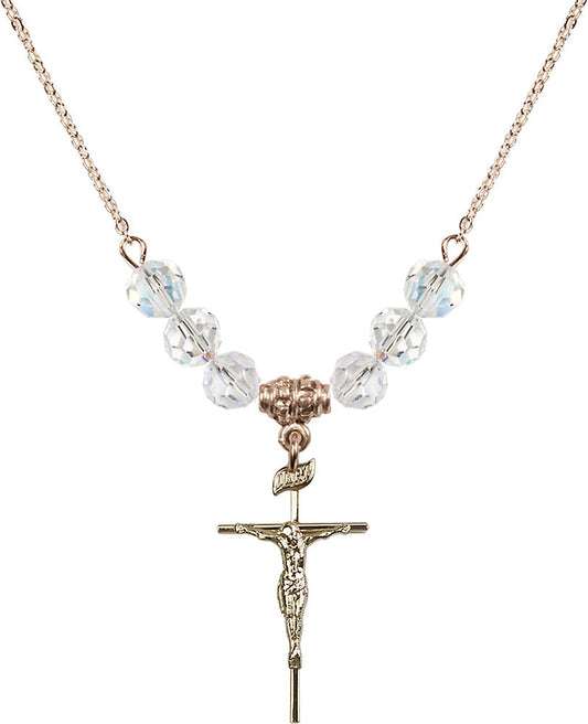 14kt Gold Filled Crucifix Birthstone Necklace with Crystal Beads - 1535
