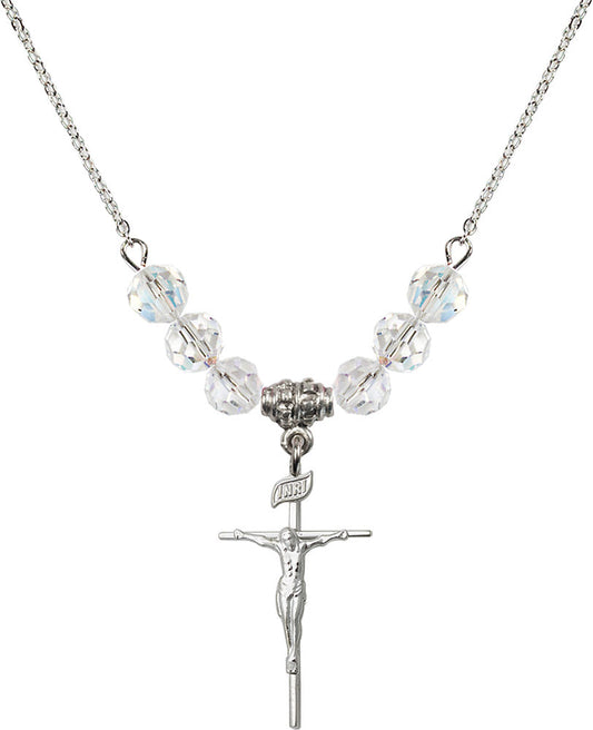 Sterling Silver Crucifix Birthstone Necklace with Crystal Beads - 1535
