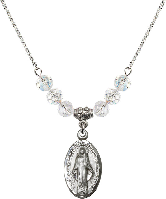 Sterling Silver Miraculous Birthstone Necklace with Crystal Beads - 1615