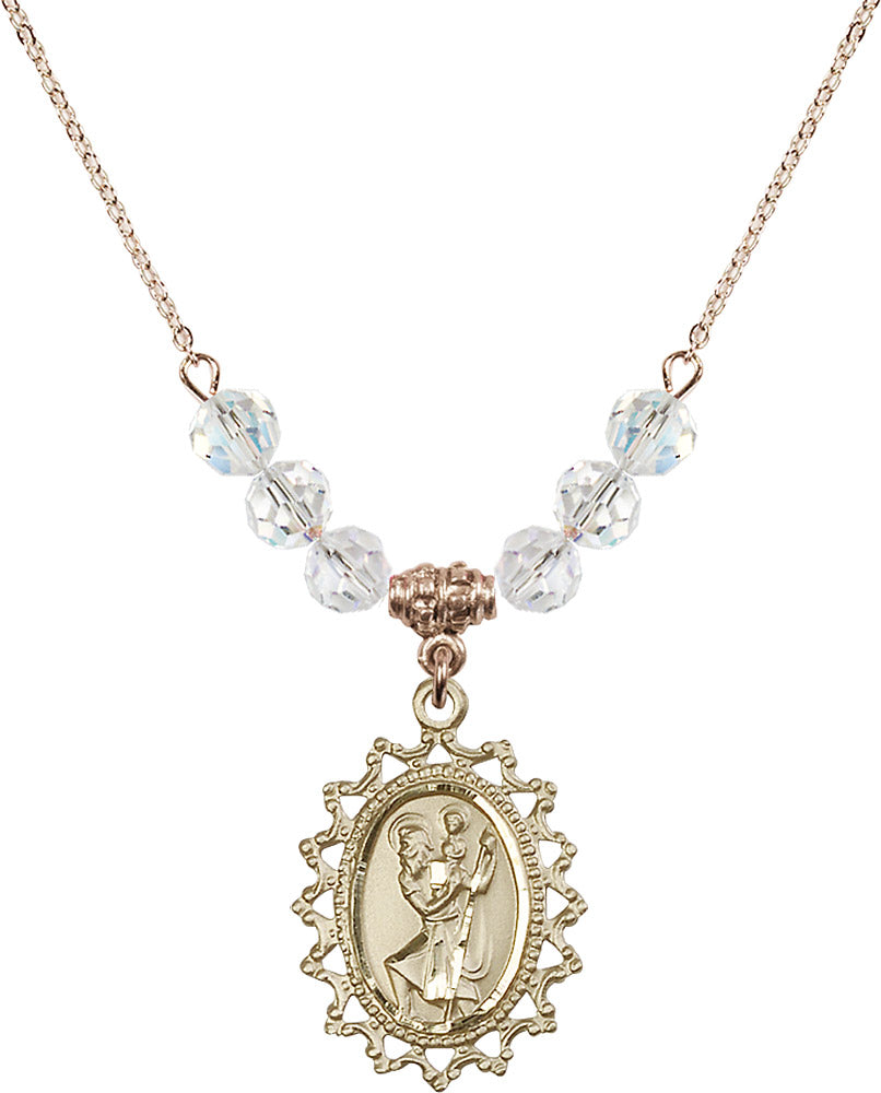 14kt Gold Filled Saint Christopher Birthstone Necklace with Crystal Beads - 1619