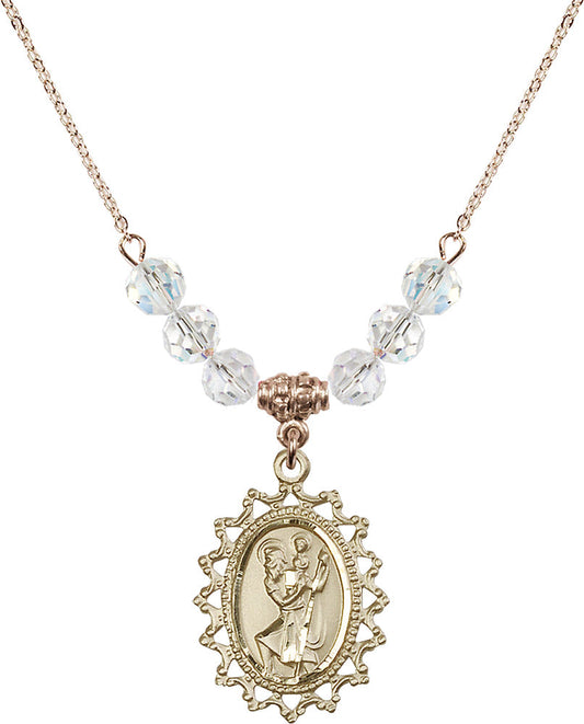 14kt Gold Filled Saint Christopher Birthstone Necklace with Crystal Beads - 1619