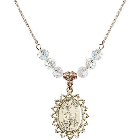 14kt Gold Filled Saint Jude Birthstone Necklace with Crystal Beads - 1619