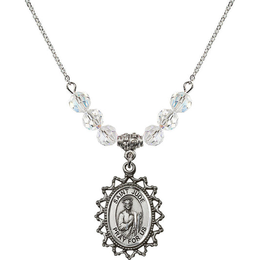 Sterling Silver Saint Jude Birthstone Necklace with Crystal Beads - 1619