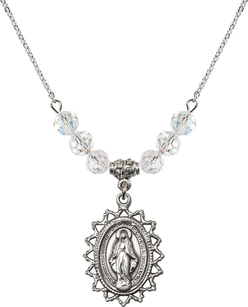 Sterling Silver Miraculous Birthstone Necklace with Crystal Beads - 1619