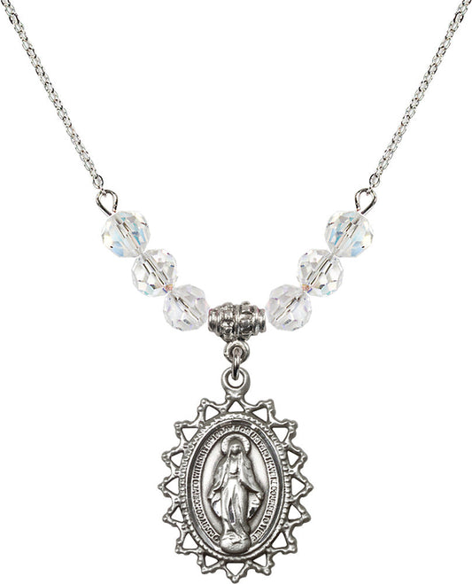 Sterling Silver Miraculous Birthstone Necklace with Crystal Beads - 1619