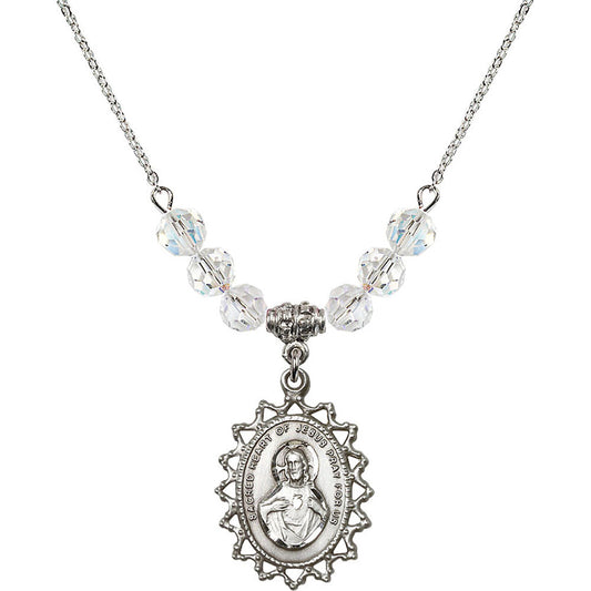 Sterling Silver Scapular Birthstone Necklace with Crystal Beads - 1619