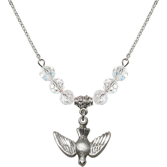 Sterling Silver Holy Spirit Birthstone Necklace with Crystal Beads - 1628