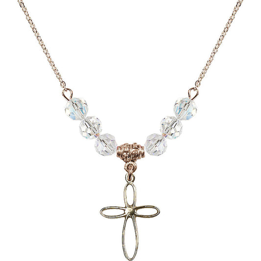 14kt Gold Filled Loop Cross Birthstone Necklace with Crystal Beads - 1707