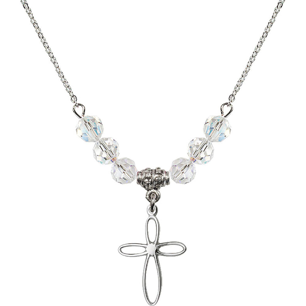 Sterling Silver Loop Cross Birthstone Necklace with Crystal Beads - 1707