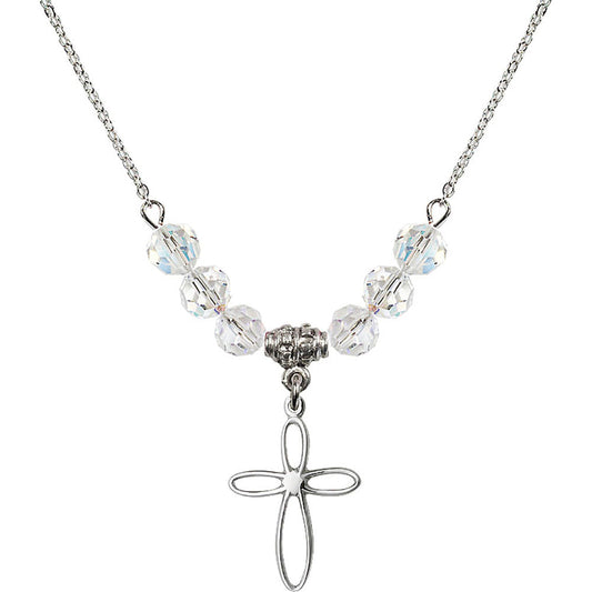 Sterling Silver Loop Cross Birthstone Necklace with Crystal Beads - 1707